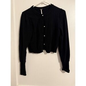 Free People Pearl Button Cashmere Cardigan Sweater, Black, 100% cashmere, Medium